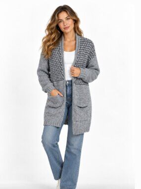 Elsamanda Open Front Chunky Knit Cardigan Gray size Small Alpaca Wool